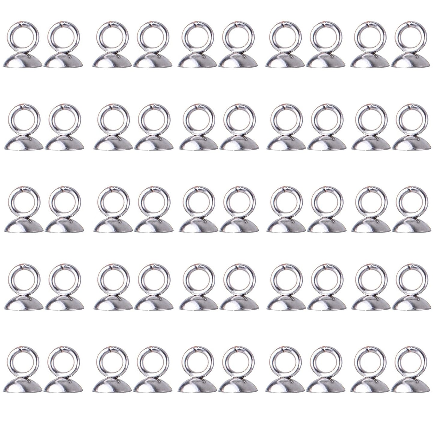 50pcs 5 Sizes Bead Cap Pendant Bails Stainless Steel Round Bails Caps Bead Caps with Loop Dangle Charm Bead Connectors for Jewelry Necklace Bracelet Making