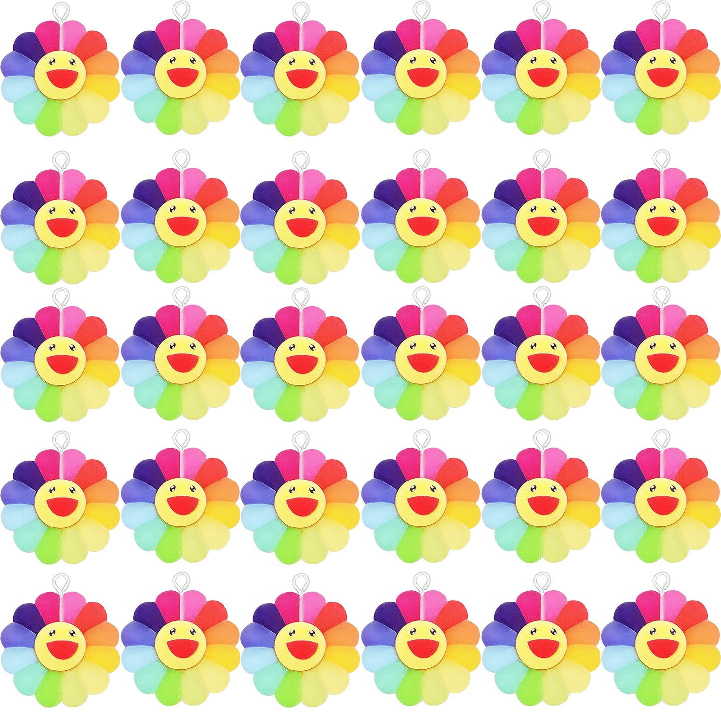 30pcs 3 Sizes Smiley Sunflower Charms Resin Sun Flower Dangle Pendants Smiley Face Charm Jewelry Accessories for DIY Bracelet Necklace Earrings Making