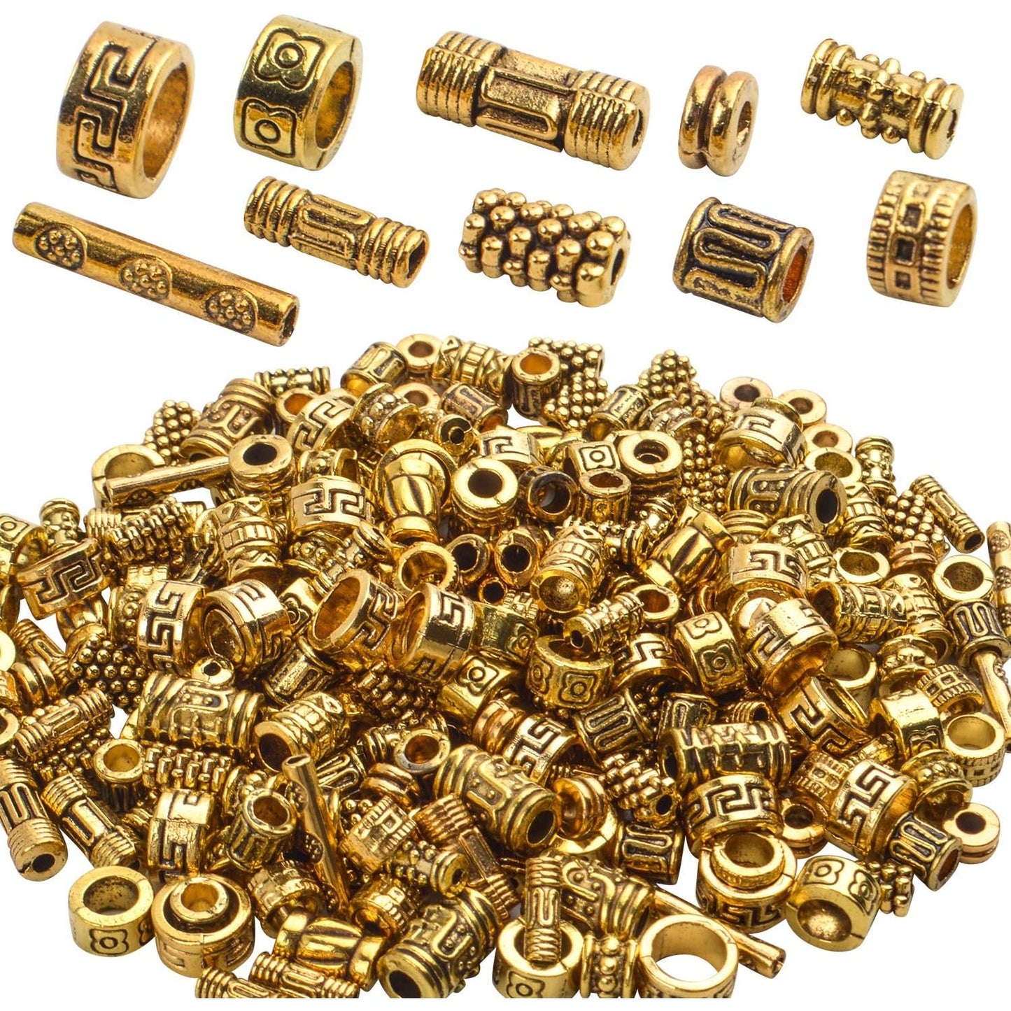 BronaGrand 100g (About 220-300pcs) Antique Gold Column Spacer Beads Bracelet Charms Necklace Pendants Jewelry Findings Accessories for Bracelet Necklace Jewelry Making