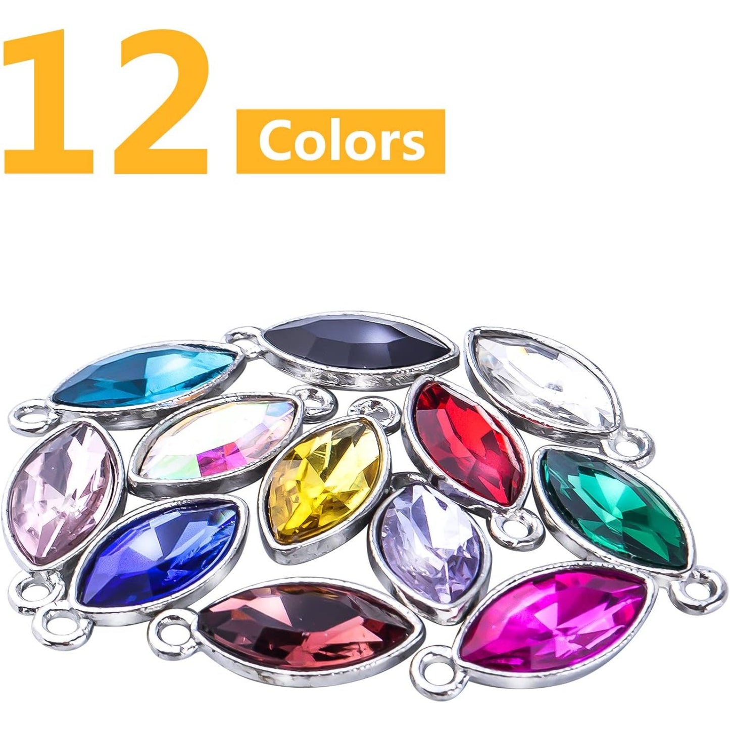 24pcs Crystal Birthstone Charms Leaf Shape Charm Pendants Crystal Beads Pendants Crystal Charm for DIY Jewelry Necklace Earrings Bracelet Making Supplies, 9mm×20mm, 12 Colors