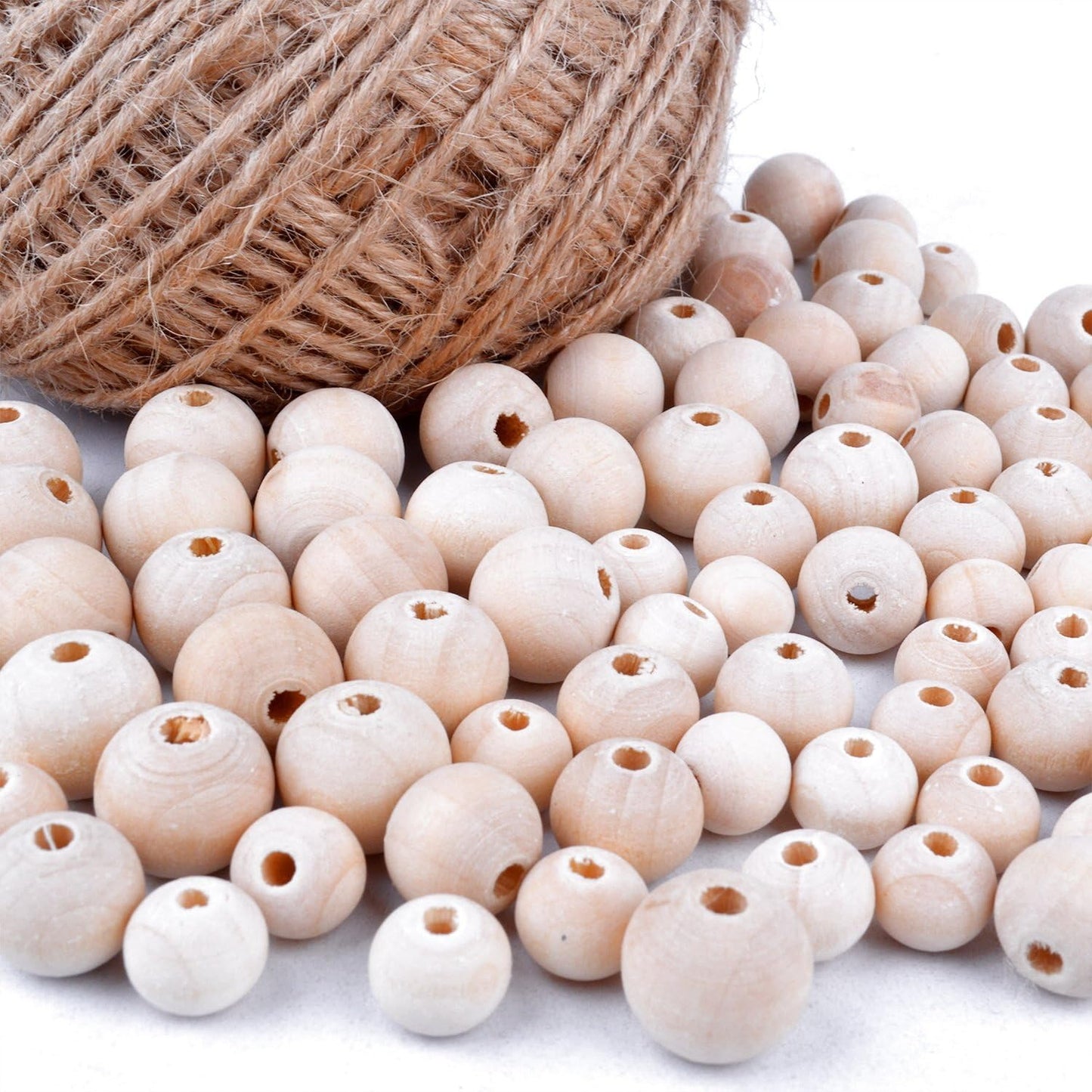 300pcs Natural Color Round Ball Wood Spacer Beads Jewelry Findings Charms(3 Sizes:10mm, 12mm and 14mm)