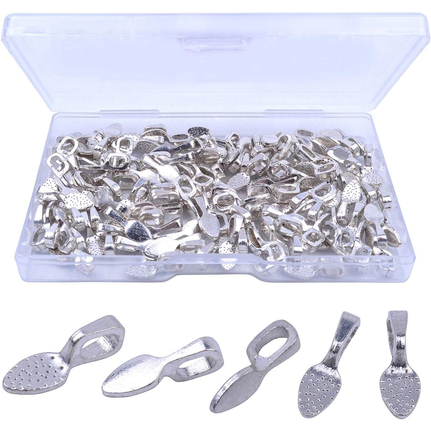 120Pcs Oval Spoon Scrabble Glue On Flat Rocks Earring Pad Bails for Fitting Glass Cabochon Tiles Necklaces Pendants with 1Pcs Box,DIY Jewelry Making