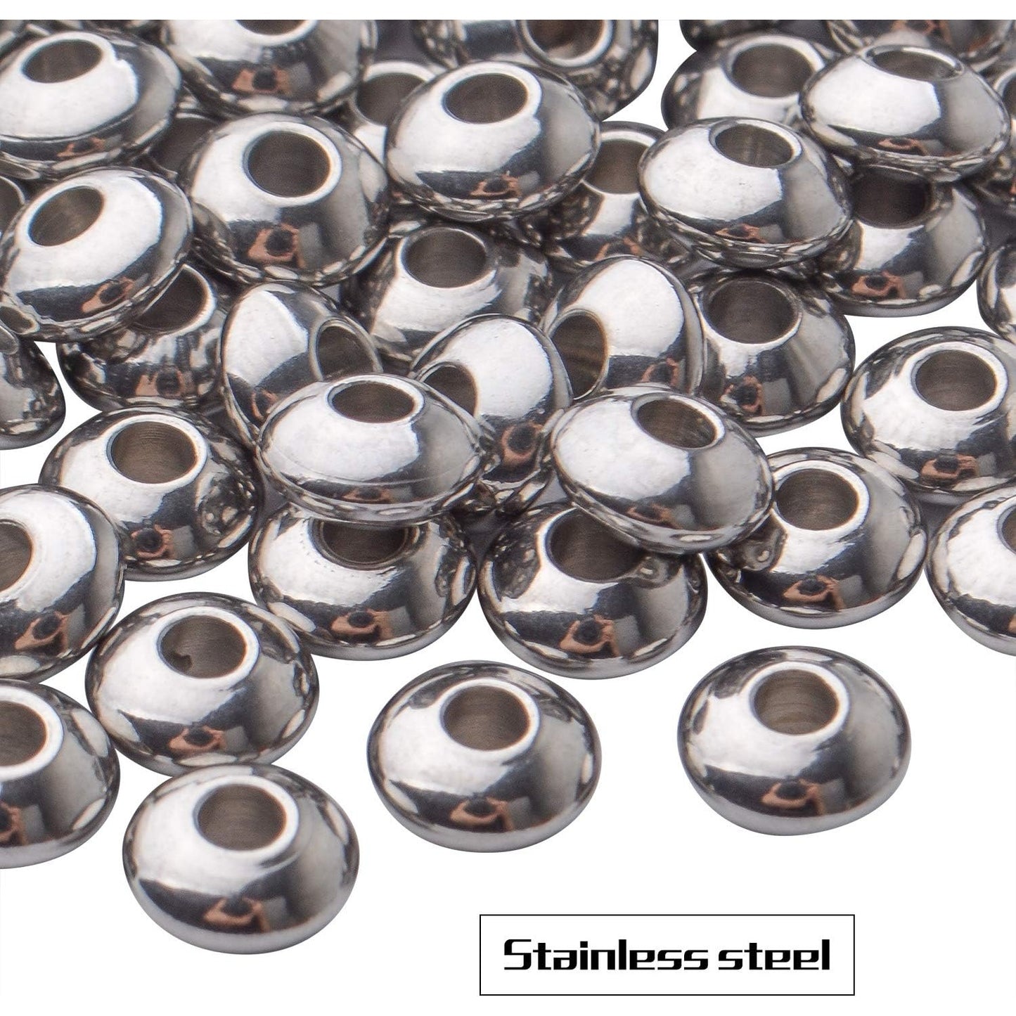 100pcs Stainless Steel Round Spacer Bead Smooth Beads Saucer Spacers Jewelry Spacer Charms for DIY Earring Necklace Bracelet Jewelry Crafts Making