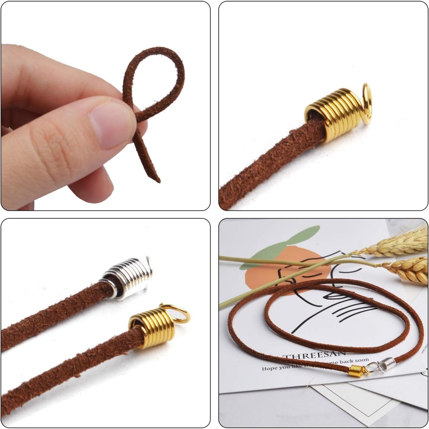 Cord Ends Caps, 200pcs Coil Cord Ends Metal Alloy Leather Cord Ends Caps for DIY Handmade Ornaments Jewelry Making Crafting, 9×5mm, Hole 3.5mm