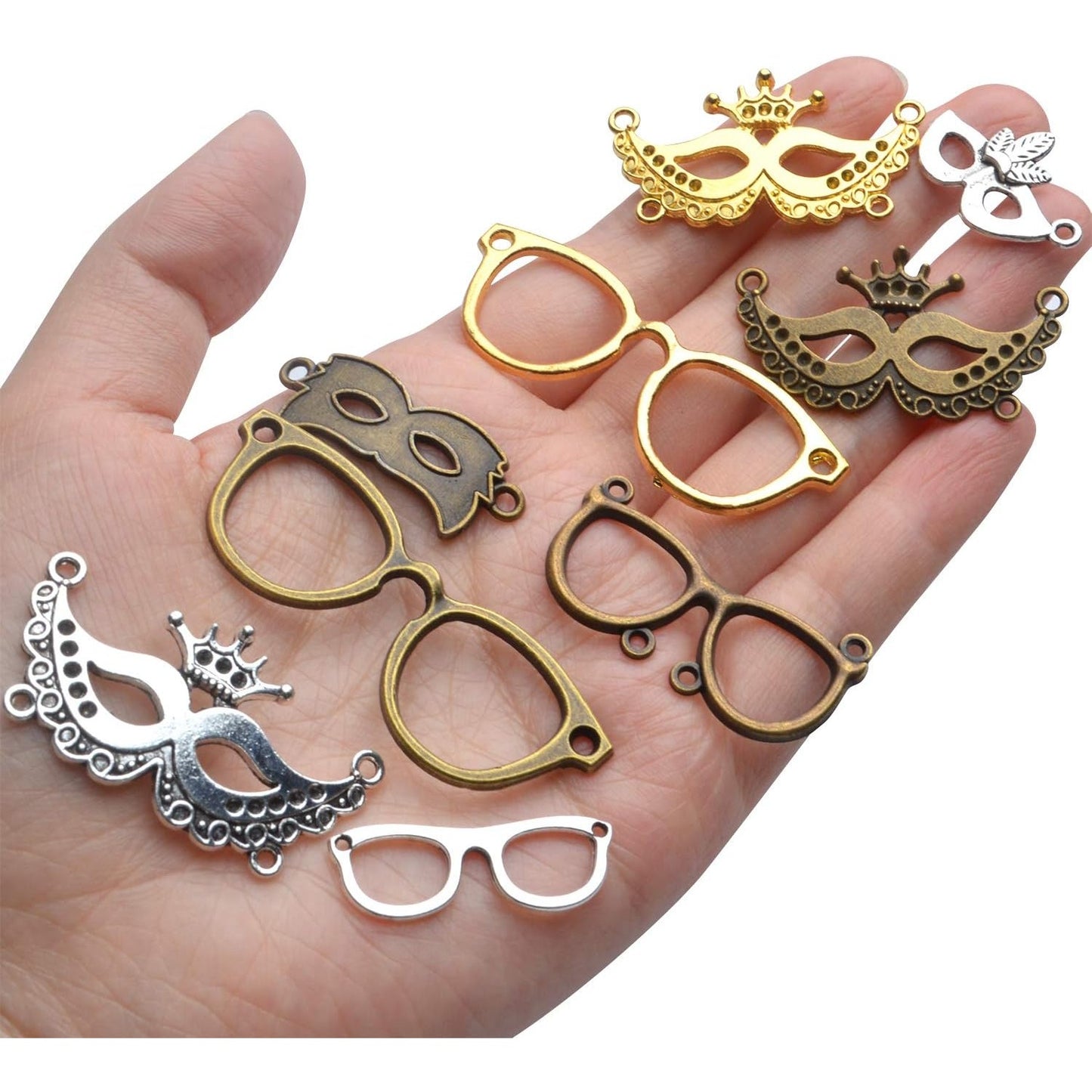 Mask Pendant Jewelry, 100g(About 25-50pcs) Women Face Masks Pendant Charms Alloy Antique Mask Eyeglasses Charms Accessory for Halloween Parties Ball Dance Cosplay Jewelry DIY