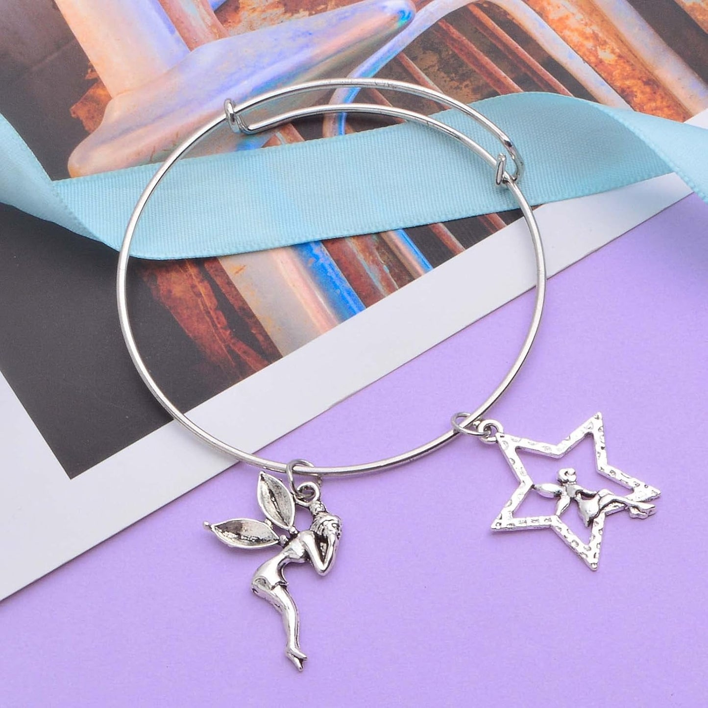 60pcs Antique Silver Angel Charms Vintage Alloy Fairy on Star Pendants Angel Fairy Dangle Charms Crafts Supplies for DIY Necklace Bracelet Earrings Jewelry Making, 6 Styles