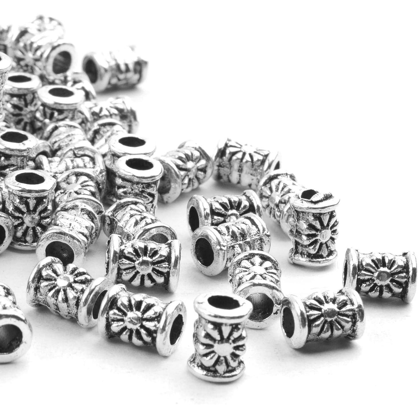 120pcs Tibetan Silver Spacer Beads Charms Hollow Tube Bead for DIY Necklace Bracelets Jewelry Making Accessaries