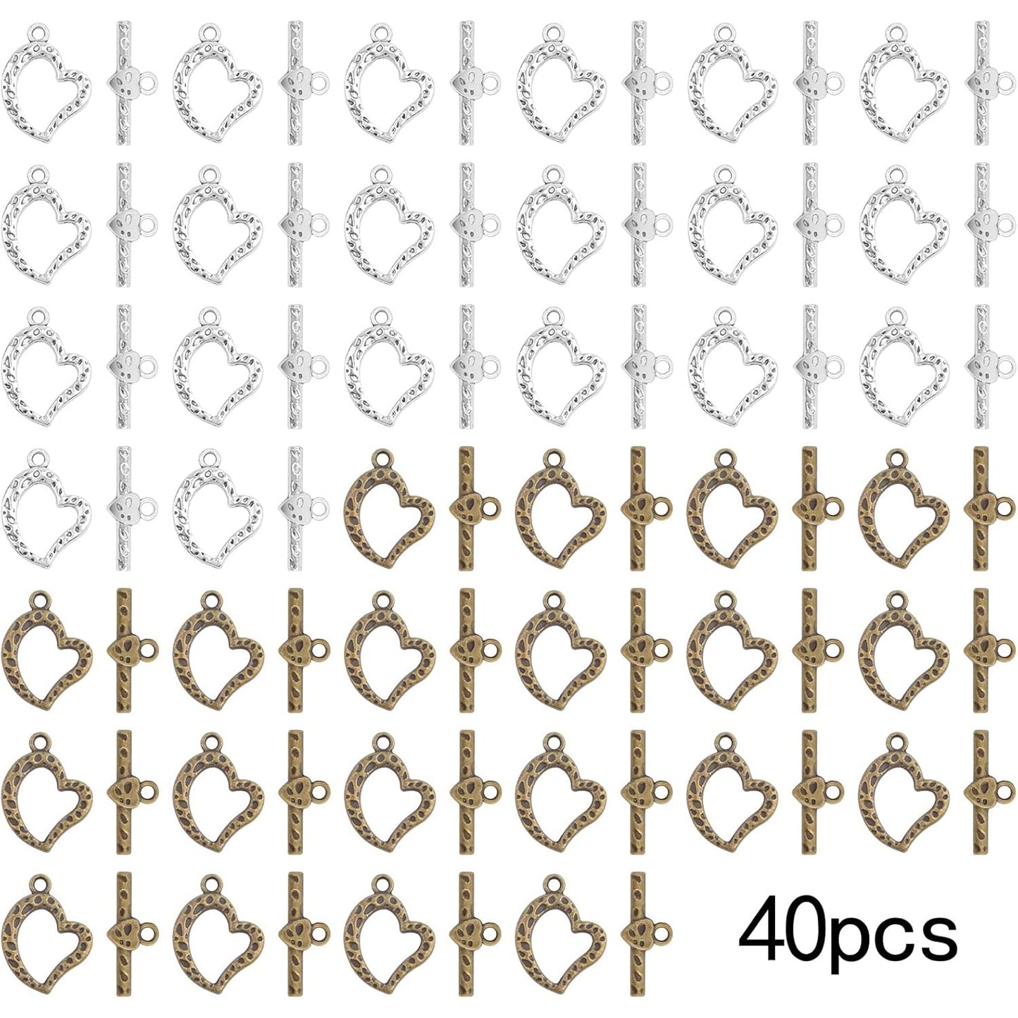 20 Sets Butterfly Bracelet Toggle Clasps T-Bar End Tibetan Closure Filled Fastener Hook Toggle Connectors for DIY Necklace Jewelry Craft Making, 2 Colors