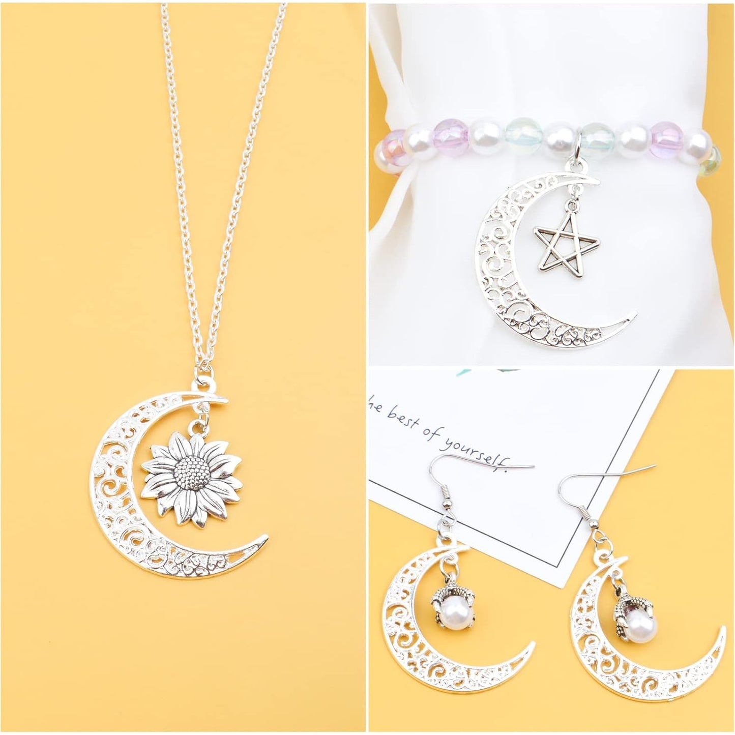 40pcs Hollow Moon Charms Crescent Moon Pendants Celestial Charms Crafts Supplies for DIY Bracelet Necklace Jewelry Making Accessory