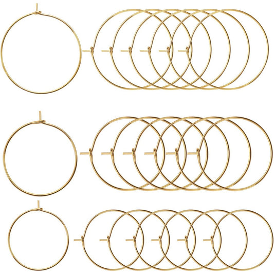 BronaGrand 150 Pieces Gold Plated Wine Glass Charm Rings Earring Hoops 3 Sizes,30mm,25mm,20mm