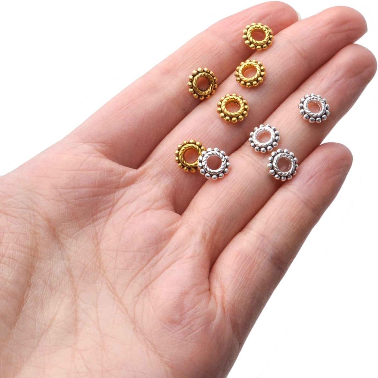 100pcs Alloy 8mm Spacer Beads - Jewelry Spacer Beads with A Box for DIY Bracelet Making (Antique Silver and Antique Gold)