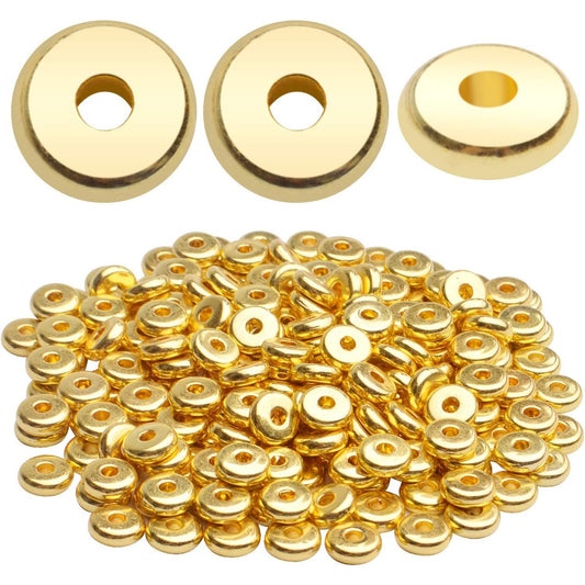 200pcs 8mm Flat Round Rondelle Spacer Beads Disc Spacers Loose Beads Jewelry Metal Spacers for DIY Bracelet Necklace Crafts,Gold