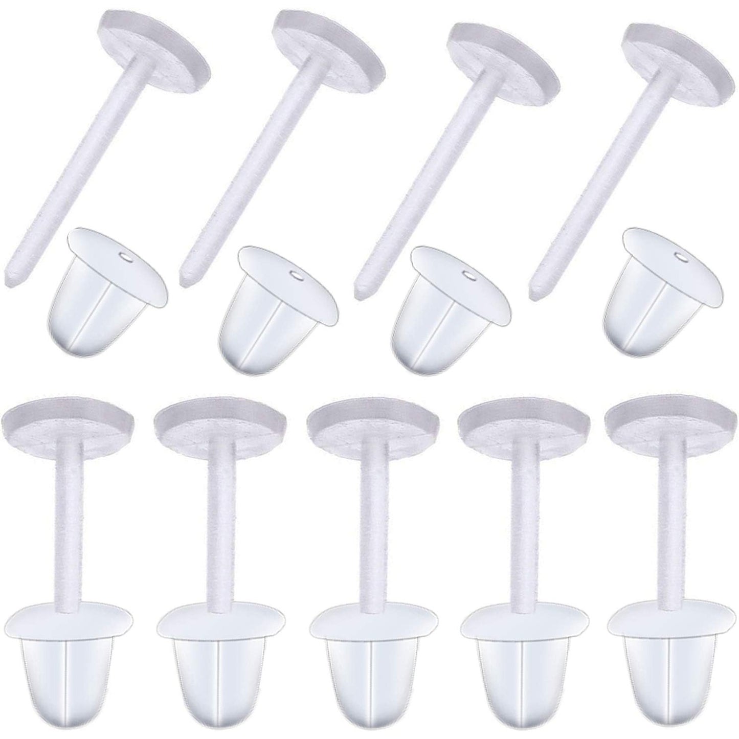500 Pairs Plastic Earring Posts and Backs, 5mm Clear Earrings Pins Rubber Earring Safety Backs Earnuts