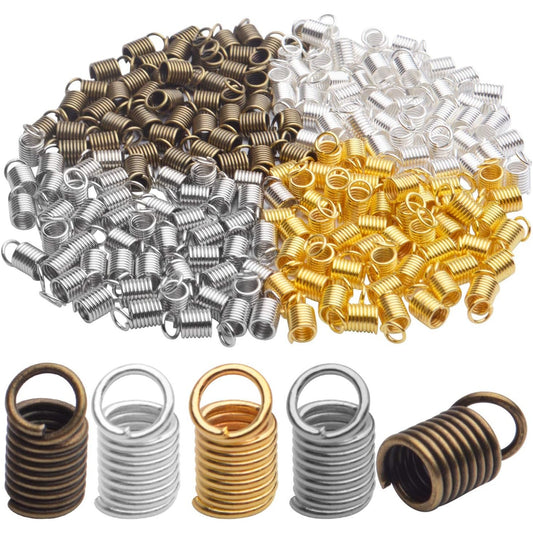 Cord Ends Caps, 200pcs Coil Cord Ends Metal Alloy Leather Cord Ends Caps for DIY Handmade Ornaments Jewelry Making Crafting, 9×5mm, Hole 3.5mm