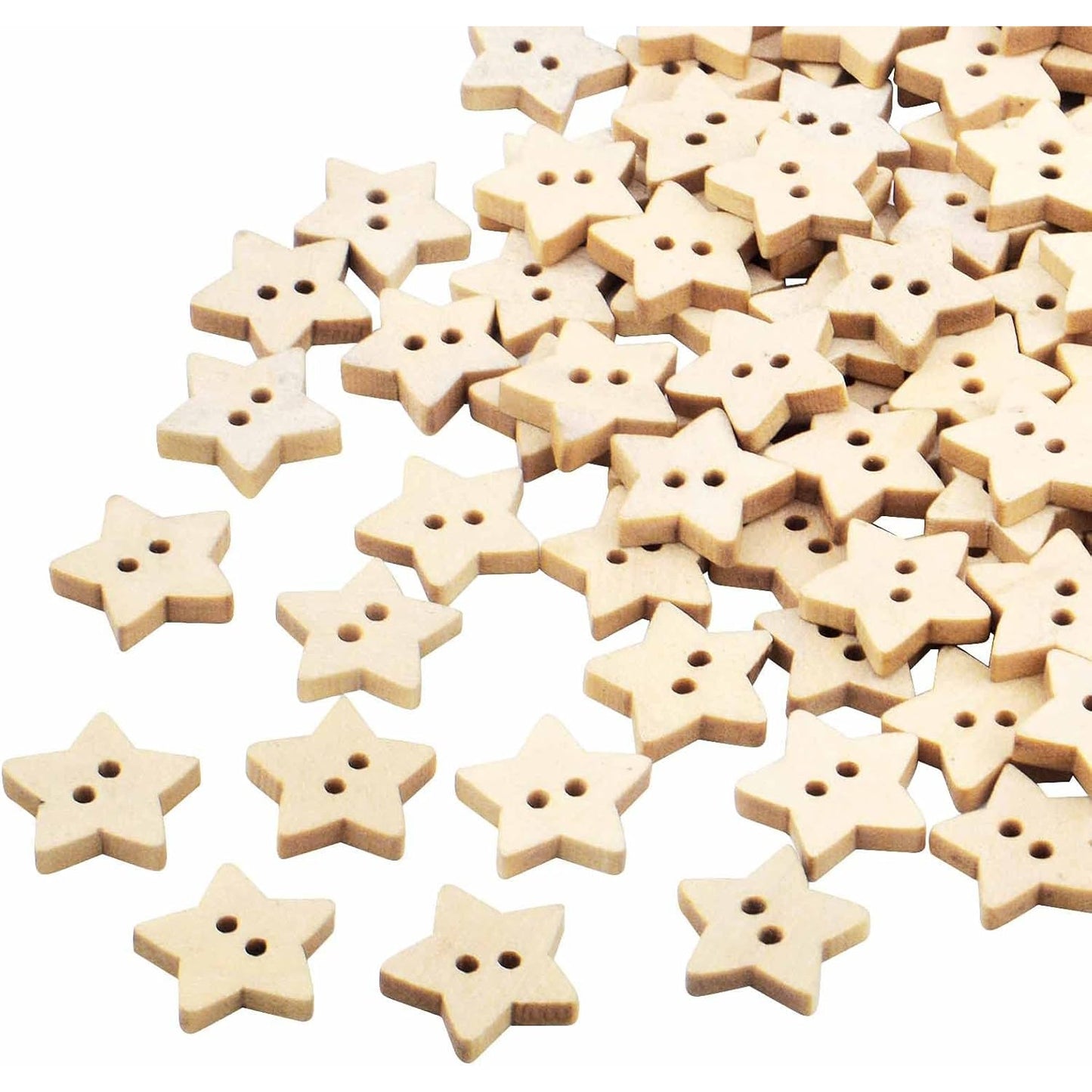 200pcs Wooden Star Buttons with 2 Holes Rustic Sewing Buttons Lovely Mini Wood Button for Costume Design Clothes Scrapbooking Art Crafts DIY Decoration