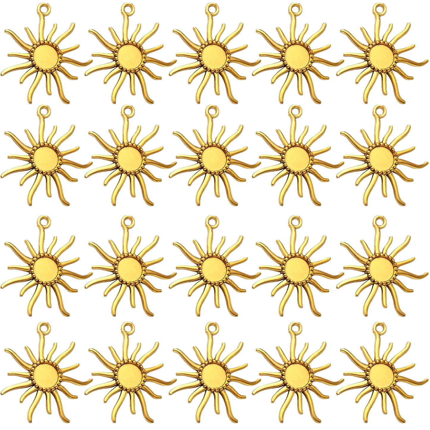 20pcs Sun Blank Round Pendant Trays Tibetan Alloy Base Cabochon Settings Bezel Frame Cameo Tray Charms for Crafts Jewelry Making Projects, 2 Colors, 12 mm Inner Diameter