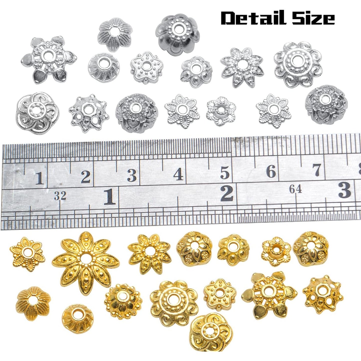 100g (200-350pcs) Mixed Metal Flower Bead Caps Spacer Beads Bali Style Jewelry Findings for DIY Crafting Jewelry Making, Antique Gold and Antique Silver