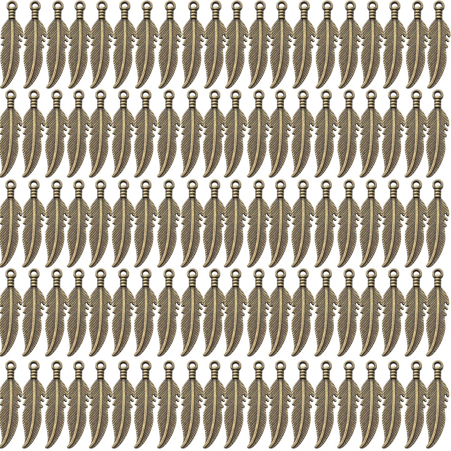 100pcs Feather Charm Pendants Tibetan Alloy Dangle Leaf Charms Craft Supplies for Jewelry Making Findings Accessory for DIY Bracelet Necklace,5 Colors