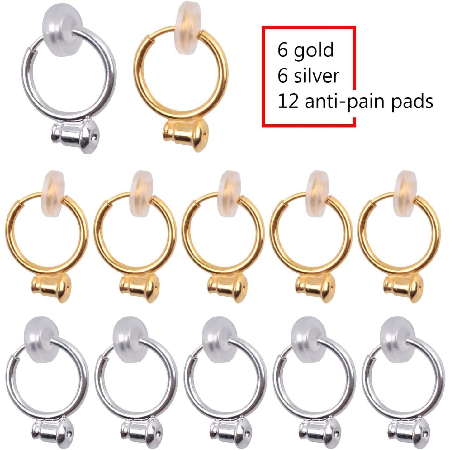 12 Pieces Clip-on Earring Converter Components with Post and 12 Pieces Silicone Earring Pads for None Pierced Ears, 2 Colors