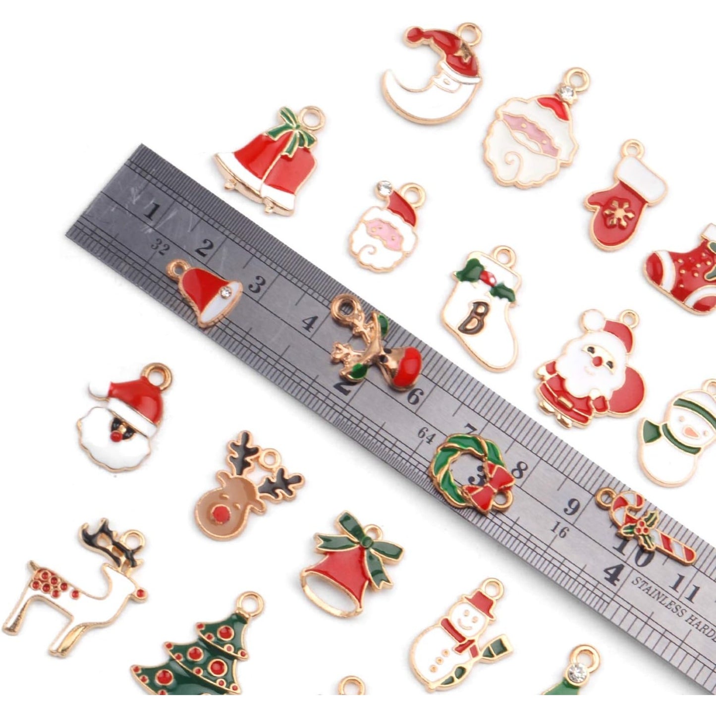 Christmas Charms Collection, 30 Pieces Gold Plated Enamel Christmas Tree Santa Claus Snowflake Socks Charm Metal Pendant for DIY Jewelry Making Necklace Bracelet Earring