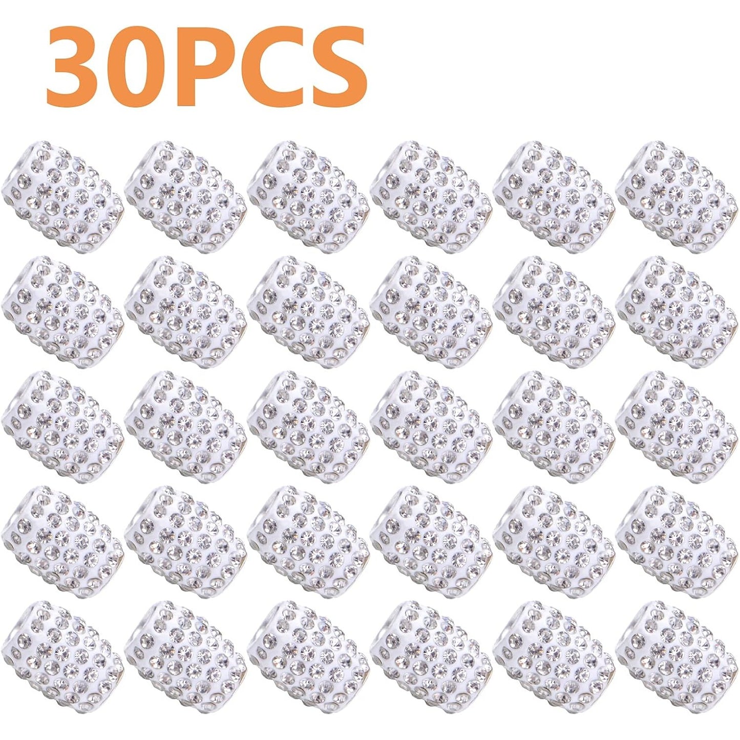 30pcs Rhinestone Barrel Beads Polymer Clay Crystal European Beads Loose Charm Beads with 5.2 mm Large Hole for DIY Snake Chains Bracelet Jewelry Making Accessories, White