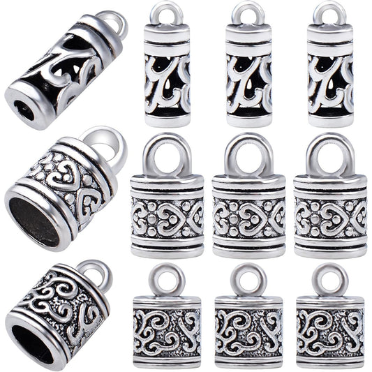 60pcs Antique Silver Cord End Caps Tibetan Alloy Flower Patterns Glue-in Tassel Leather End Caps Buckle Tips Accessories for DIY Craft Necklace Bracelet Jewelry Making, 3 Styles