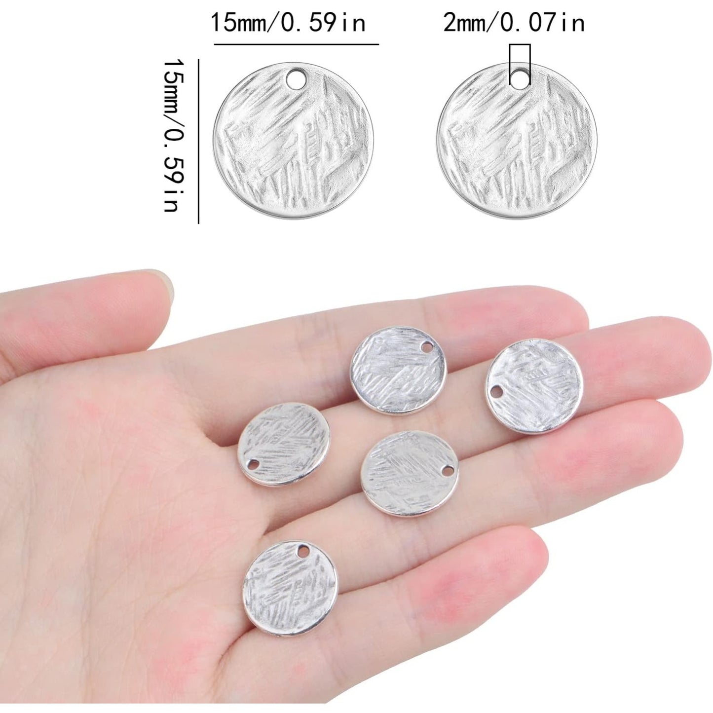 60 Pieces 15 mm Antique Silver Flat Round Disc Charms Alloy Blank Stamping Tag Pendants with Textured Pattern for DIY Bracelet Earrings Jewelry Making Supplies