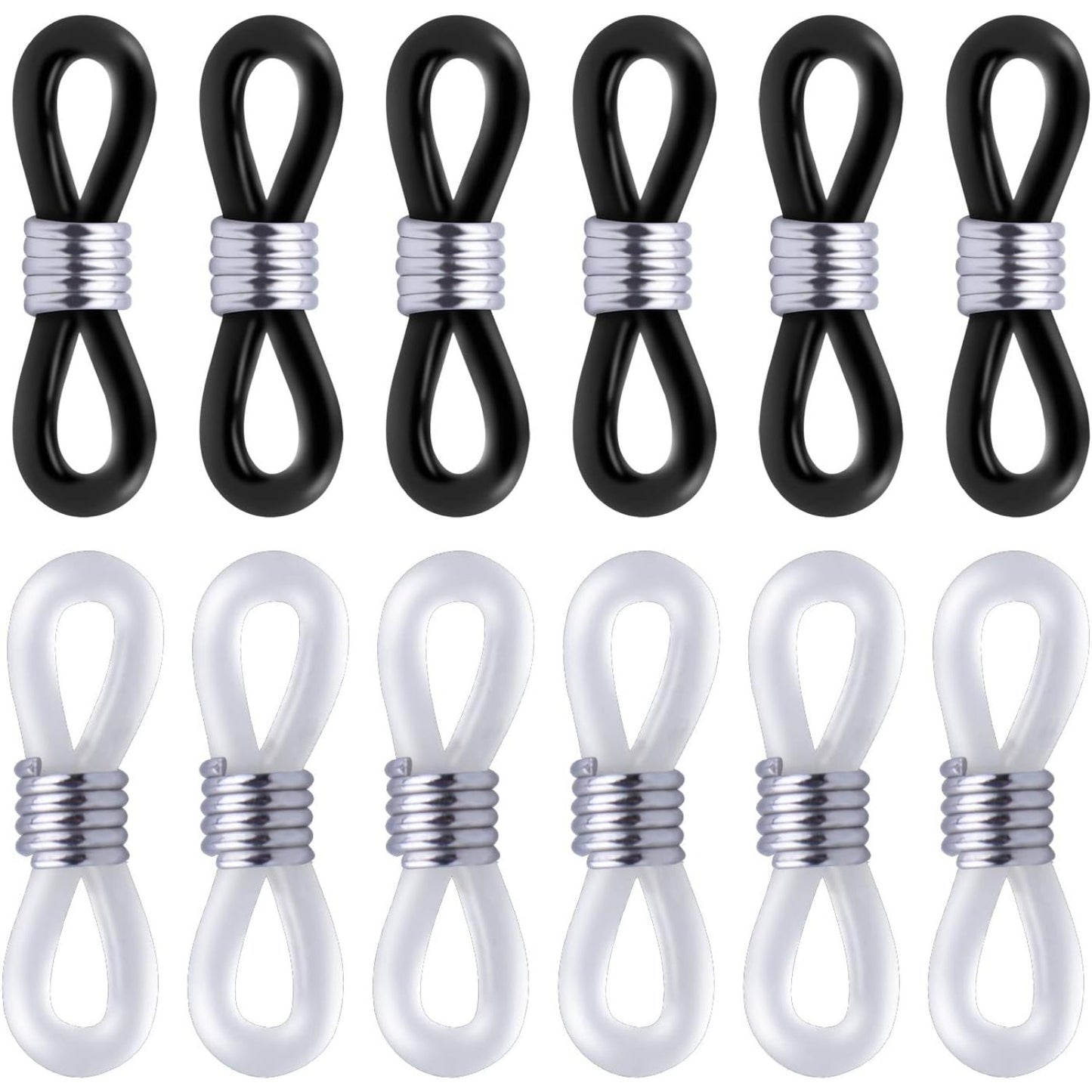 12pcs Rubber Metal Ends for Eyeglass Chain Necklace Chain (6pcs Black Color +6pcs Clear Color)