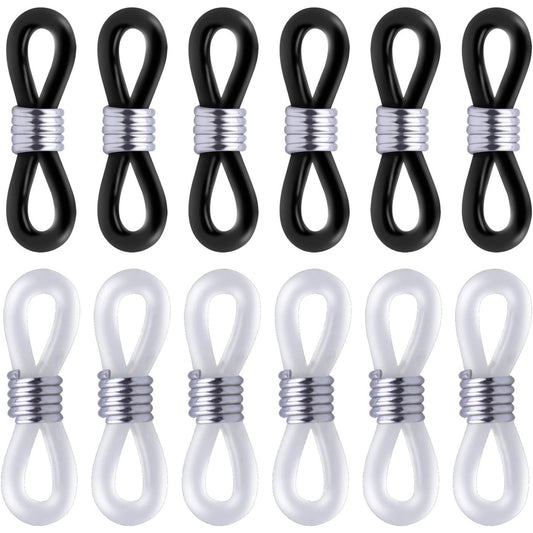 12pcs Rubber Metal Ends for Eyeglass Chain Necklace Chain (6pcs Black Color +6pcs Clear Color)