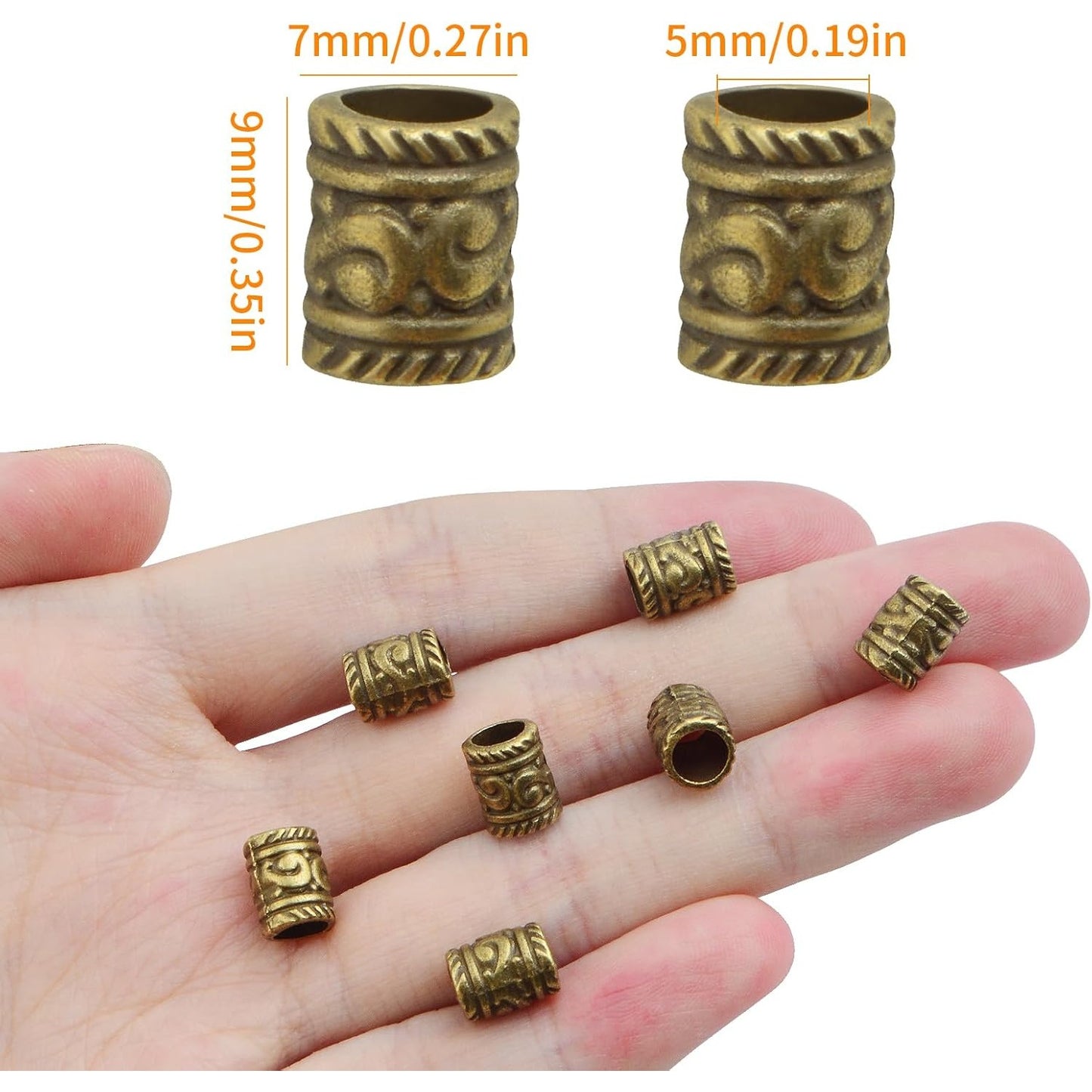 100pcs Tibetan Antique Bronze Large Hole Spacer Beads Vintage Alloy Column Tube Loose Bead Filigree Barrel Charm Beads Accessories for European Bracelet Jewelry Craft Projects, Hole: 5 mm