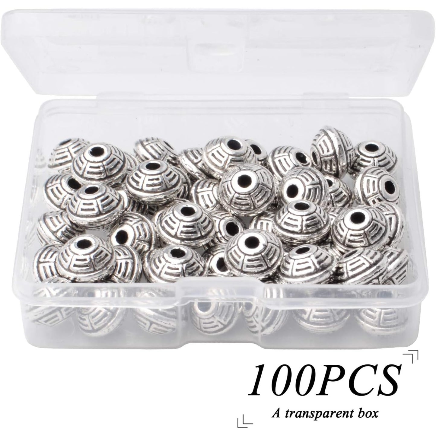 100pcs 8.5mm Tibetan Spacer Beads Bicone Bead Spacer Alloy European Spacers Loose Beads Jewelry Spacer Charms with A Box for DIY Jewelry Making