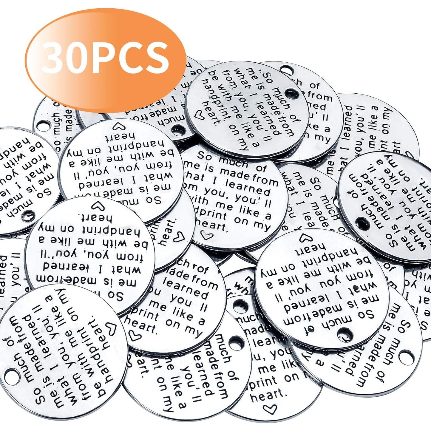 Inspirational Words Charms, 30pcs Lettering Saying Pendants Engraved Message Charms Beads Craft Supplies Jewelry Findings for DIY Necklace Bracelet - Dia : 25mm