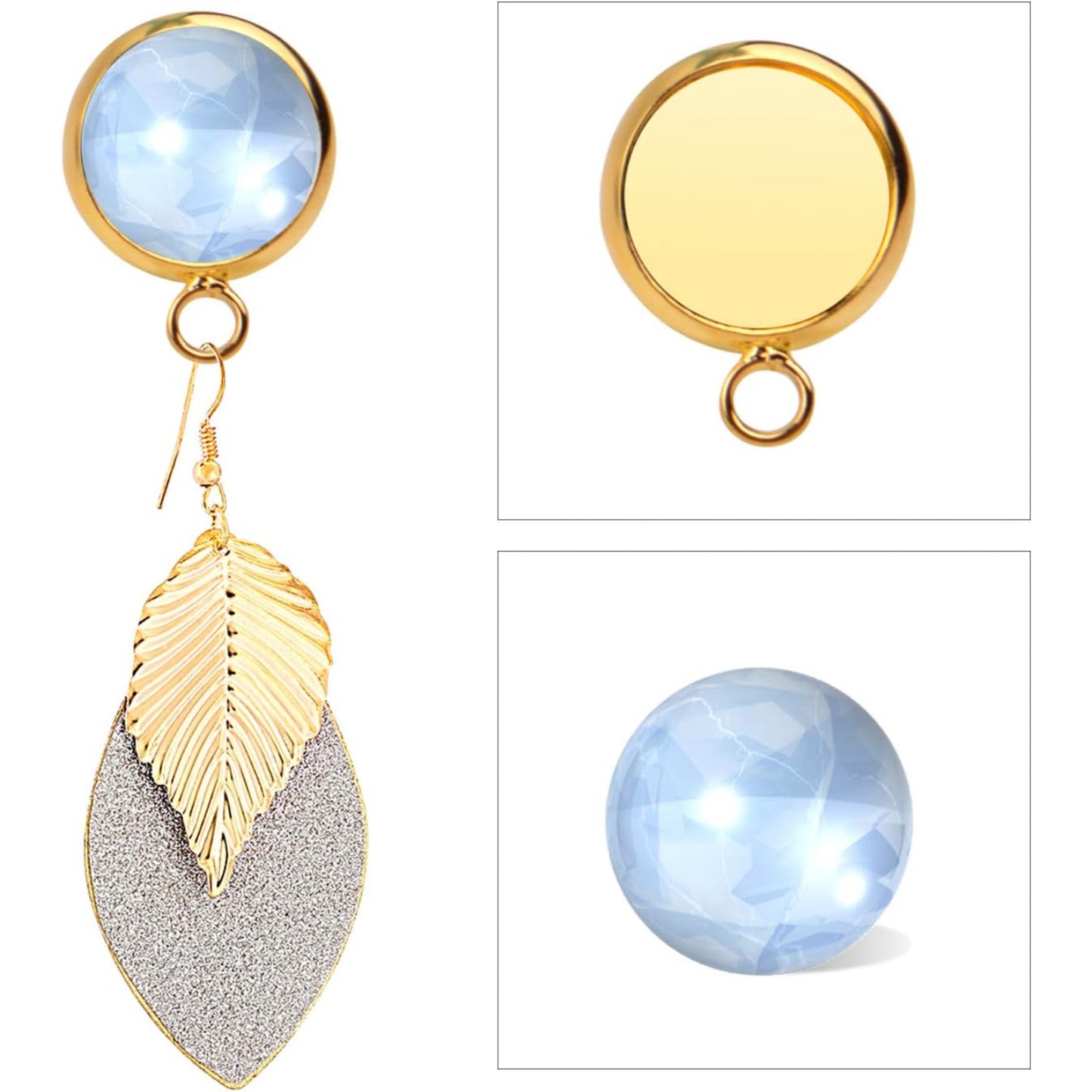20 Pieces Cabochon Blank Earring Studs 10mm Ear Post and 20 Pieces Silicone Clear Ear Back for Earring Making (Gold)