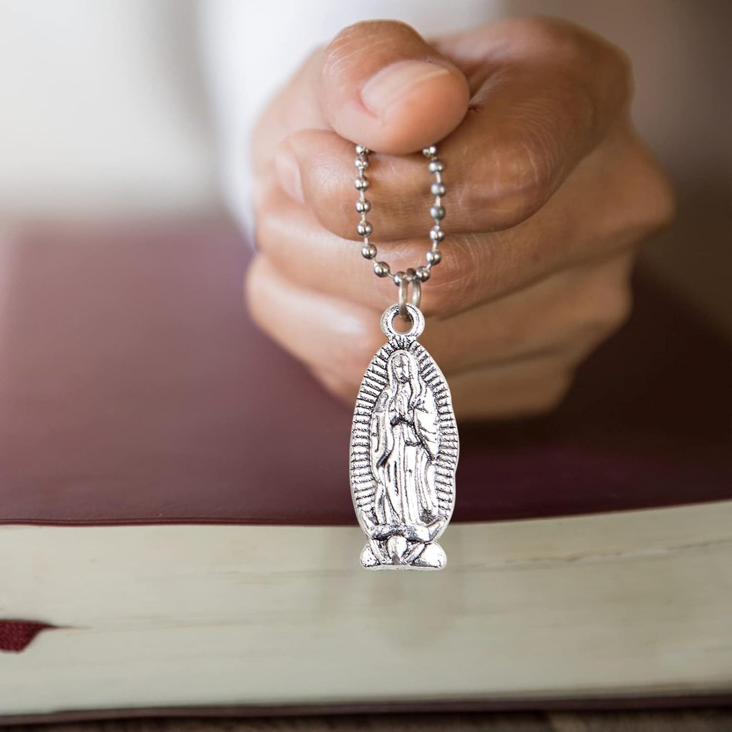 50pcs Antique Silver Mixed Jesus Virgin Mary Religious Benedict Medallion Spacer Beads and Pendant Charms for DIY Rosary Necklace Bracelet Jewelry Making, 5 Styles