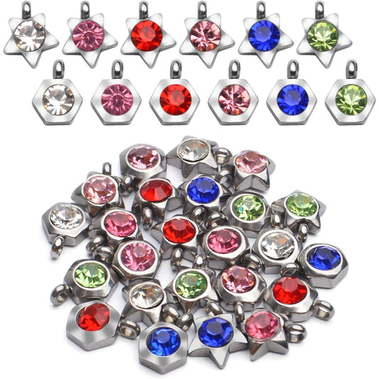 24pcs Jewelry Crystal Charms Rhinestone Star Hexagon Charm Pendants DIY Beads Pendants with Rings for DIY Jewelry Necklace Bracelet Earring Making Supplies,6 Colors