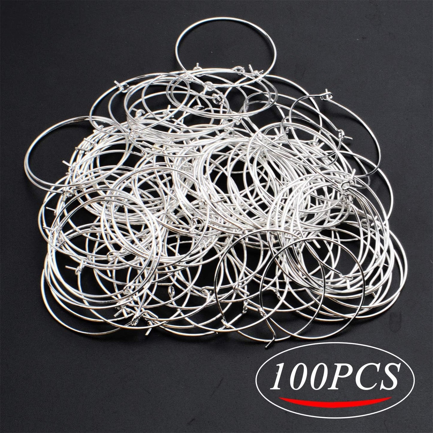 BronaGrand 100 Pieces Silver Wine Glass Charm Rings Earring Hoops 30mm