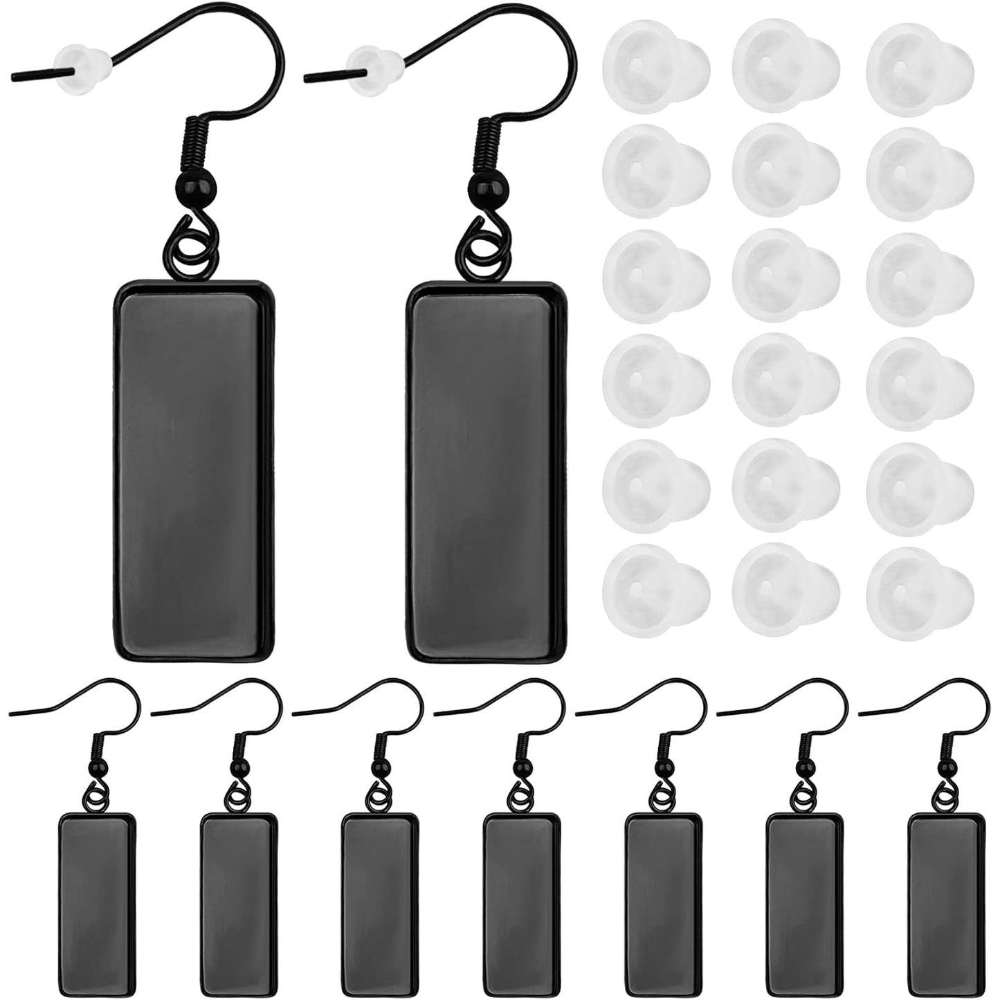 20-Piece Stainless Steel Earring Kit with 10x25mm Blank Rectangle Trays, 20 Silicone Earring Backs, DIY Jewelry Making