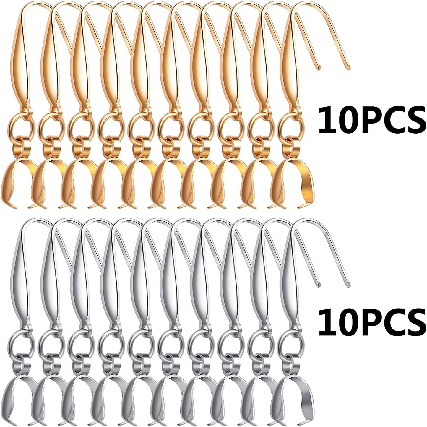20pcs Stainless Steel Pendant Clasp Earring Hooks Ear Wire Buckle Hoops Fish Hooks Dangle Earrings for DIY Crafts Jewelry Making Accessories, Golden and Steel Color, 34 mm x 13 mm