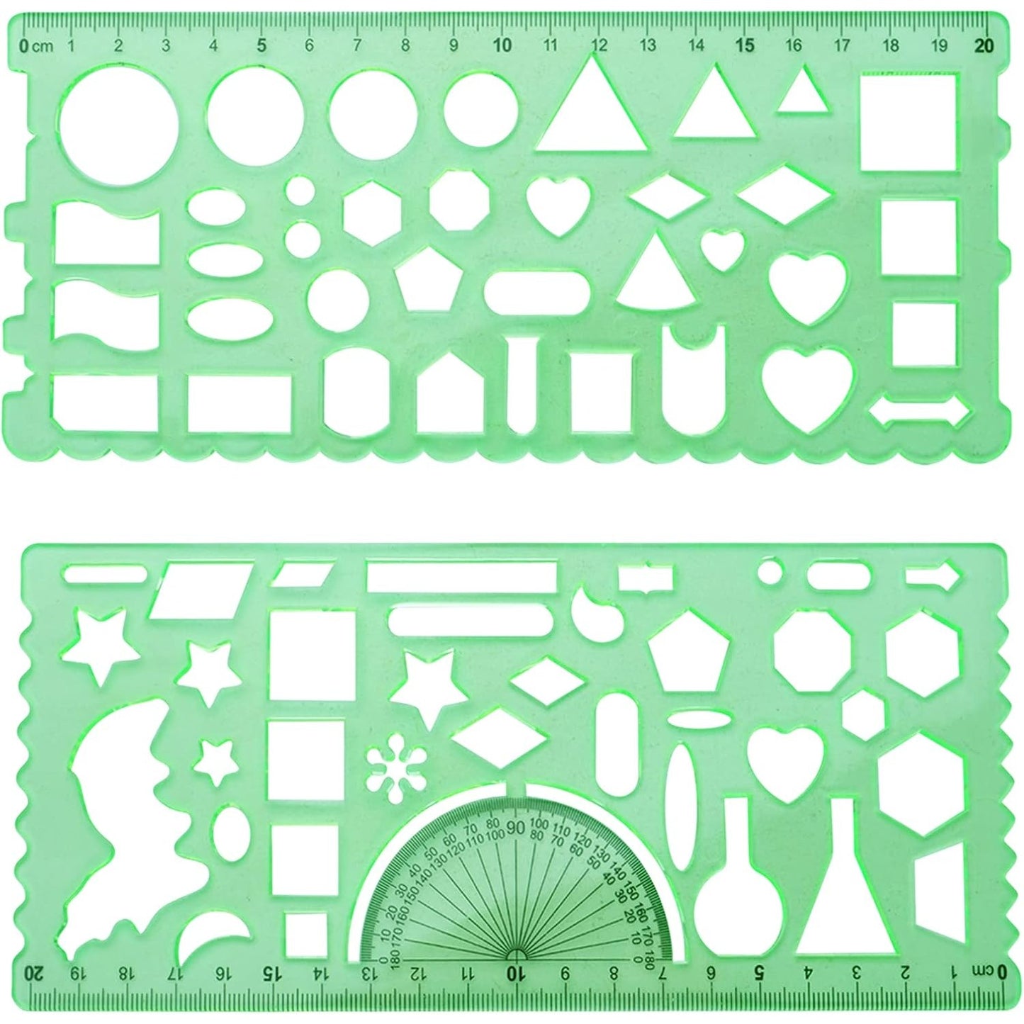 2pcs Plastic Drawing Templates Geometric Rulers Polygon Triangle Circle Painting Pattern for Office and School