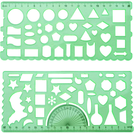 2pcs Plastic Drawing Templates Geometric Rulers Polygon Triangle Circle Painting Pattern for Office and School