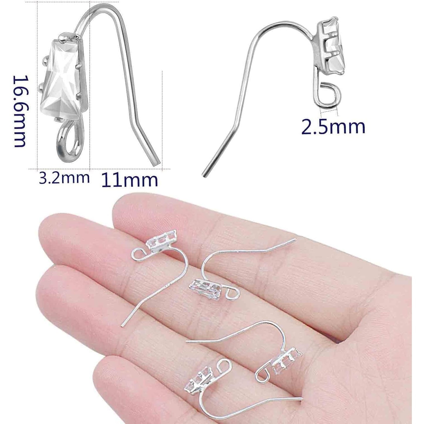 16pcs French Earring Hooks Ear Wire Hooks Hypo-allergenic Earring with Rhinestone Jewelry Earring Hook and A Box for Jewelry Making and DIY Earring Making