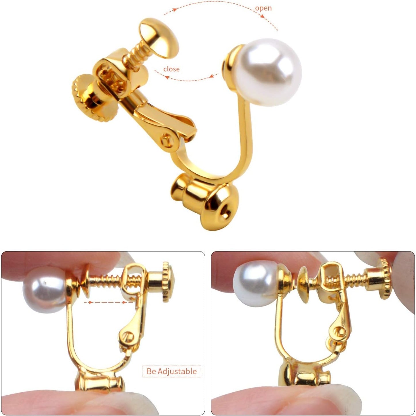 Clip-on Earring Converters, 12pcs Imitation Pearl Earring Clip Converter Screw Type Brass Earrings Findings with Loop for Non-Pierced Ears - Gold and Silver