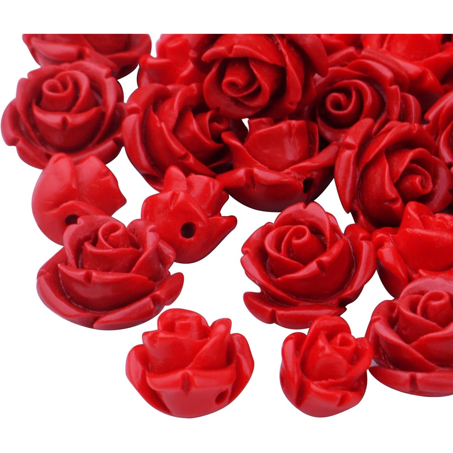 50pcs Cinnabar Carved Rose Beads Rose Flower Loose Beads for DIY Earrings Necklace Bracelet Jewelry Making Supplies Wedding Party Anniversary Favor Gifts, 10 mm x 8 mm, Hole: 1.5 mm