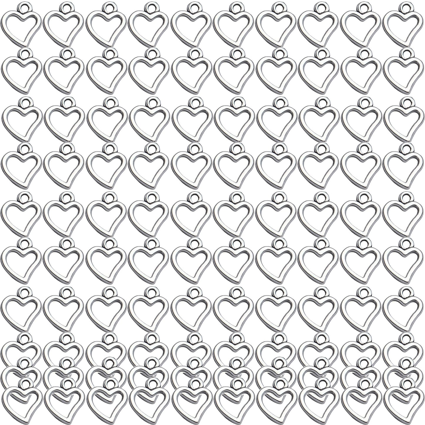 Heart Pendant Charms, 100 Pcs Tibetan Hollow Heart Shape Charms Alloy Love Pendants for Jewelry Making Crafting, Golden, Rose Golden, Antique Silver, Bright Silver and Antique Bronze