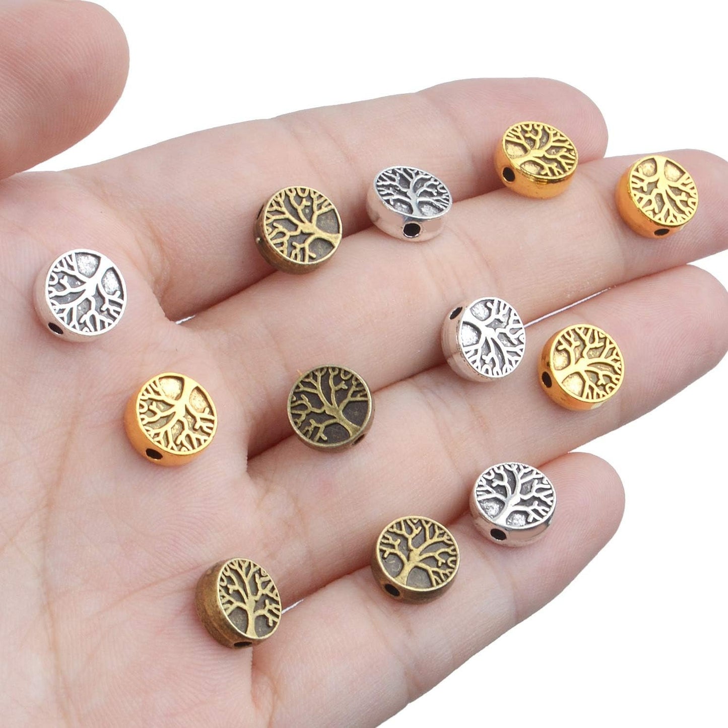 60pcs Antique Tree of Life Beads Mixed Loose Spacer Beads Metal Jewelry Findings for Making Necklace Bracelet Craft,3 Colors