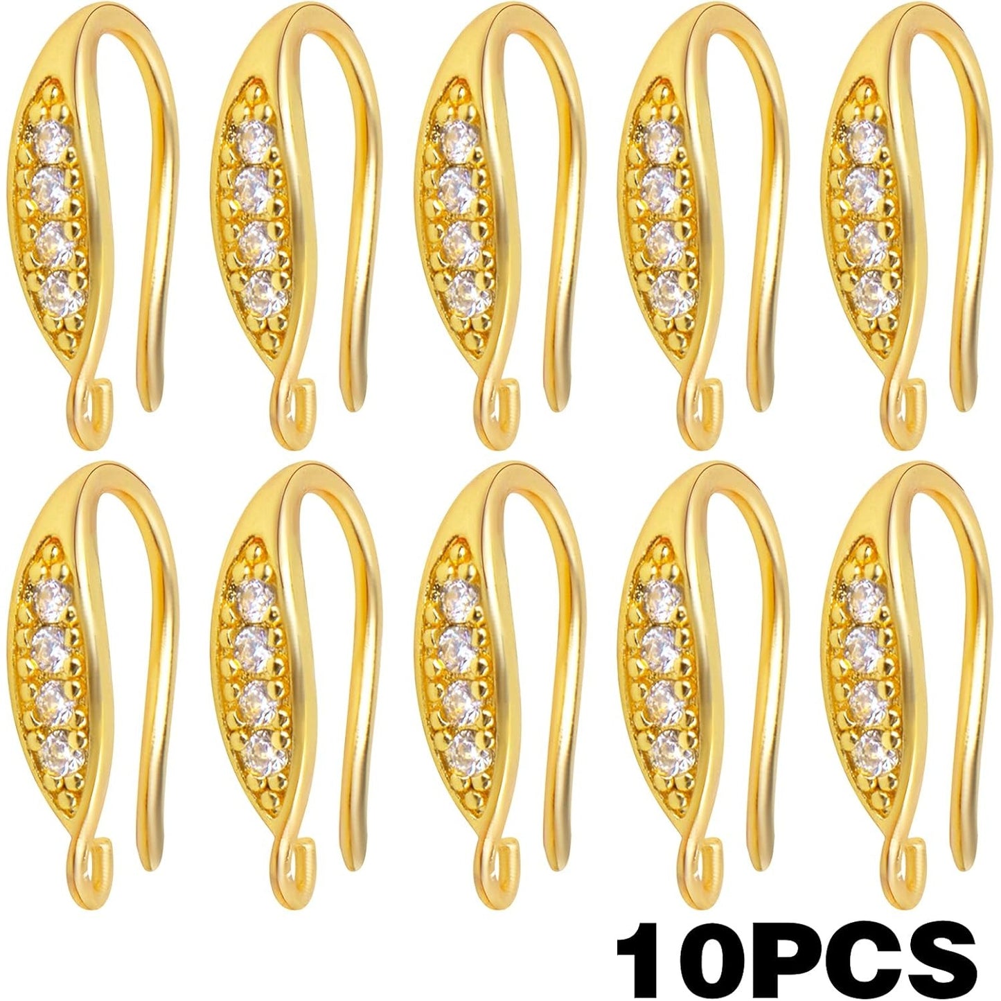 10pcs Brass Cubic Zirconia Earring Hooks Hypoallergenic Rhinestone Ear Wire Hooks with Dangle Loop Connectors for DIY Earrings Jewelry Making Findings, Rose Golden