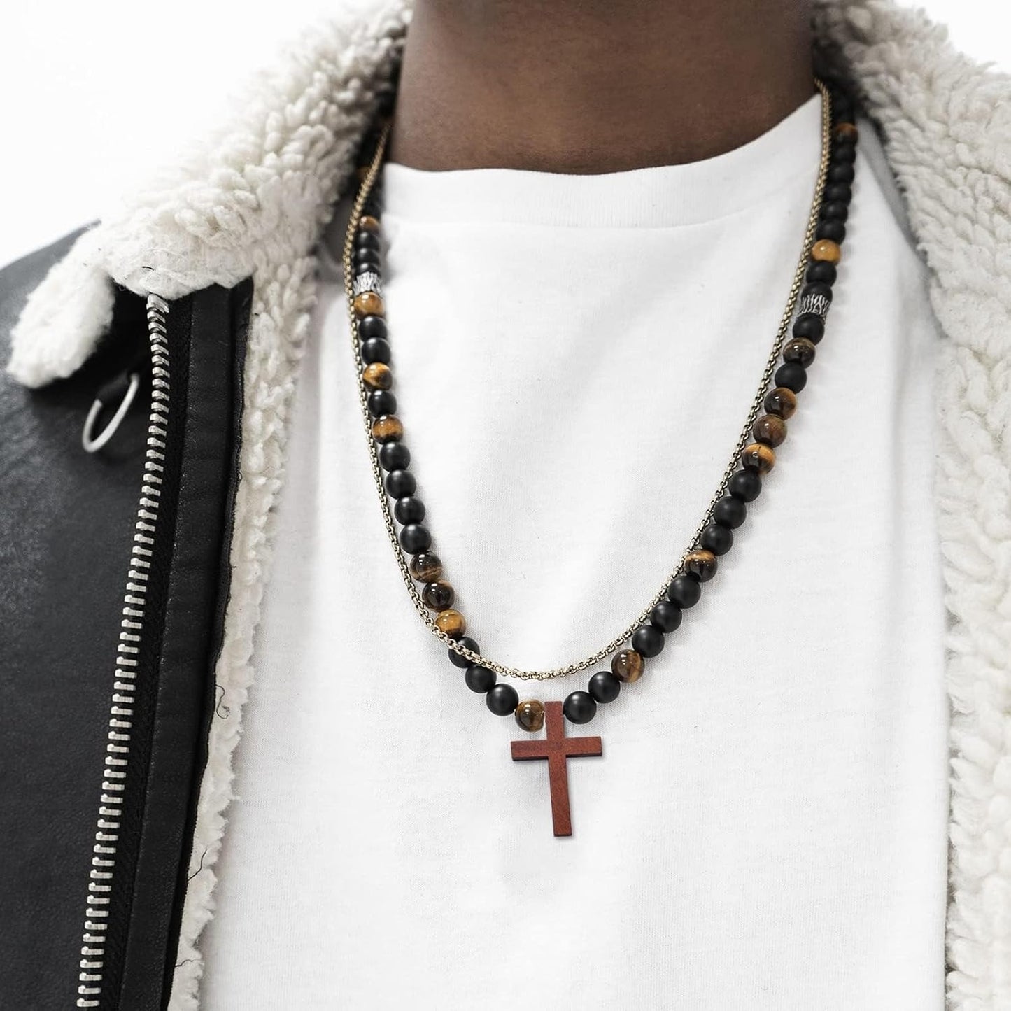 50pcs Brown Wood Cross Charms Wooden Religious Cross Pendants with 50pcs Silver Metal Ball Bead Chains for DIY Necklace Bracelet Crafts Jewelry Making Accessories