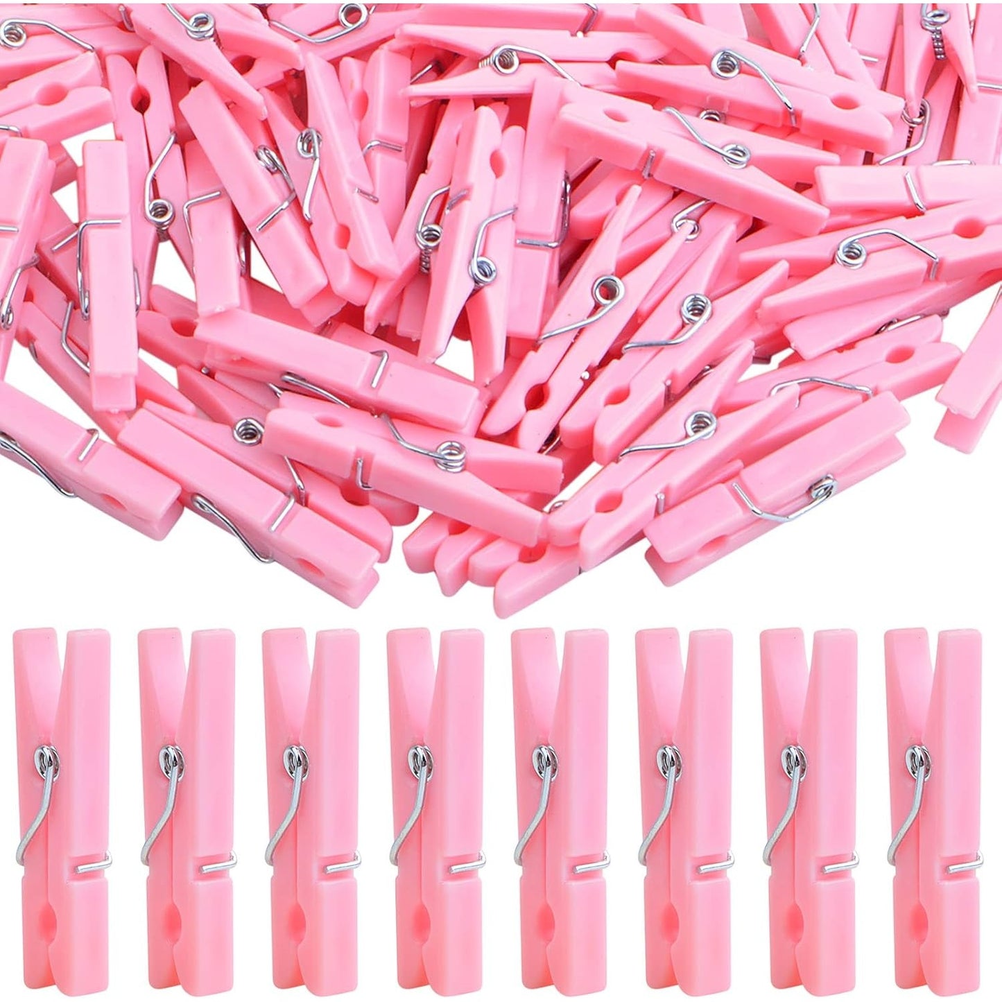 100 Piece Pink Plastic Photo Clips Small Laundry Clothespins Clips Decorative Craft Paper Clips for String Fairy Lights Picture Home Office Decor, 34 x 5 x 8.5 mm