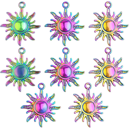 10 Pieces Rainbow Color Sun Pendant Charms Alloy Celestial Sun Dangle Pendants Craft Supplies for DIY Bracelet Necklace Earrings Jewelry Making Decorations