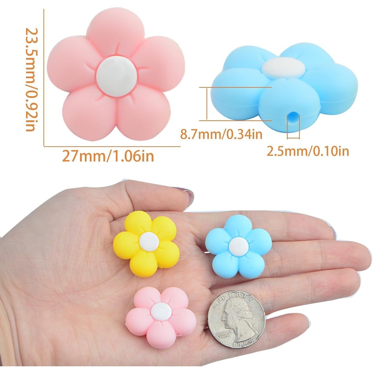 15 Pieces Colorful Flower Silicone Focal Beads Cute Daisy Sunflower Shaped Loose Rubber Bead Flat Spacer Beads for Beaded Pens Bracelet Lanyard Keychains Making Supplies